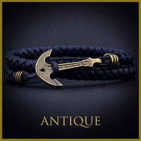 Шкіряний браслет з якорем Anchorstuff - Antique (Navy Leather\Синий\Кожа)