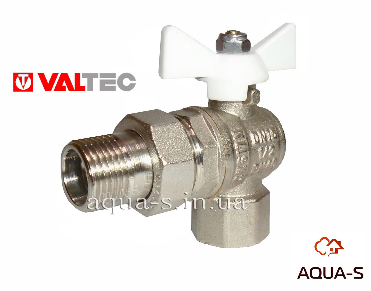 Кран со сгоном Valtec BASE DN 1/2" (PN 40) угловой с белой ручкой (Италия) VT.228.NW.04 - фото 3 - id-p344177721