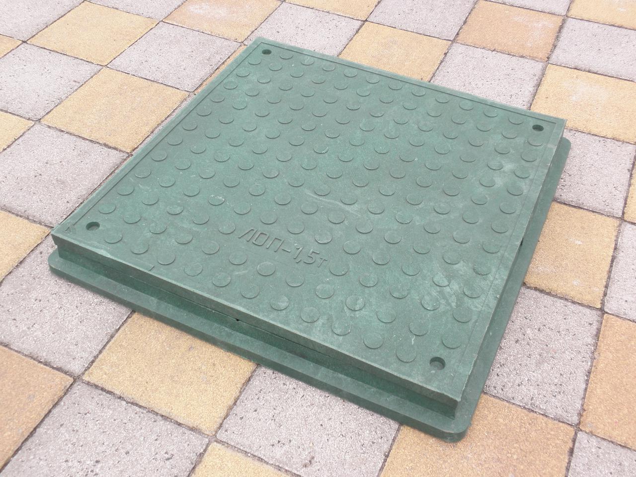 Люк канализационный полимерпесчаный пешеходный квадратный зеленый 640* ...