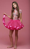 Пышная юбка для девочки с лентой цвет яркий розовый