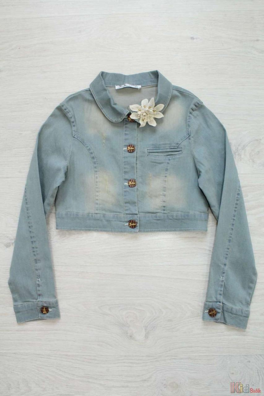 Джинсова курточка для дівчинки з квіточкою у стразах (128 см.)  Bulicca