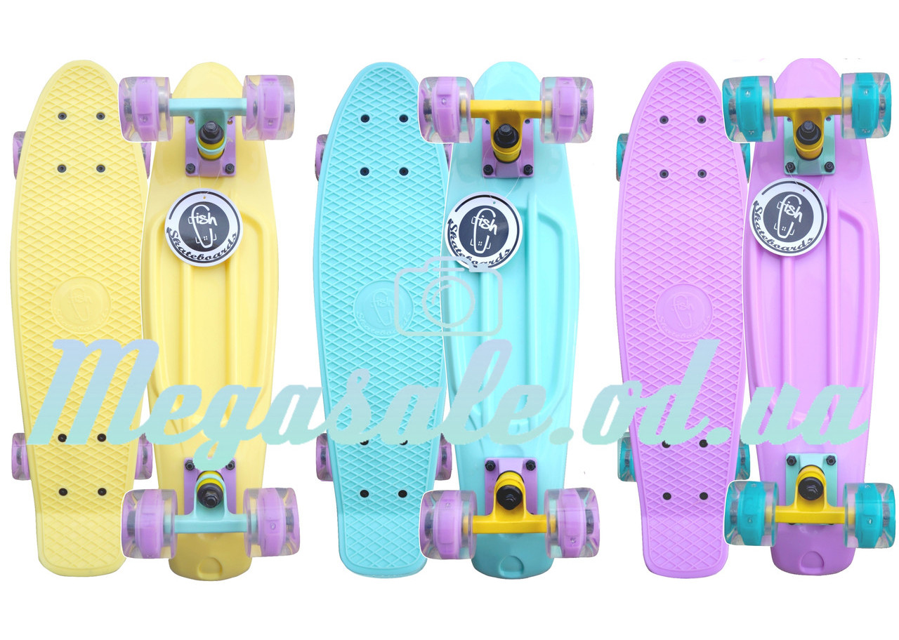 Cкейт пенни борд Fish (Penny Board) пенни Pastels Siries "Пастельные оттенки": светящиеся колеса, 3 цвета - фото 1 - id-p468534324