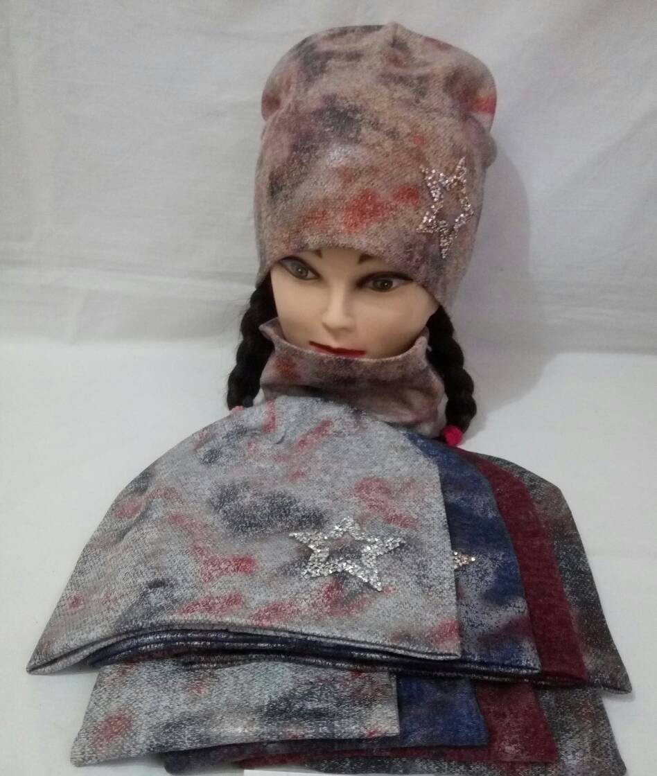 Шапка трикотажна подвійна + хомут для дівчинки р 52-54