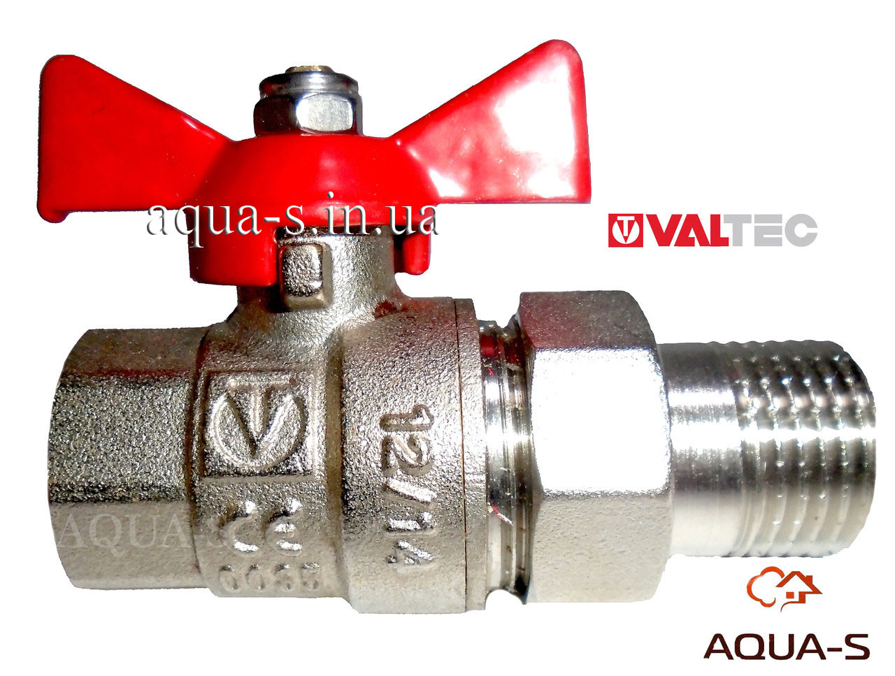 Кран із напівсгоном Valtec DN 1/2" (PN 40) з червоною ручкою (Італія) VT.227.N.04, фото 1