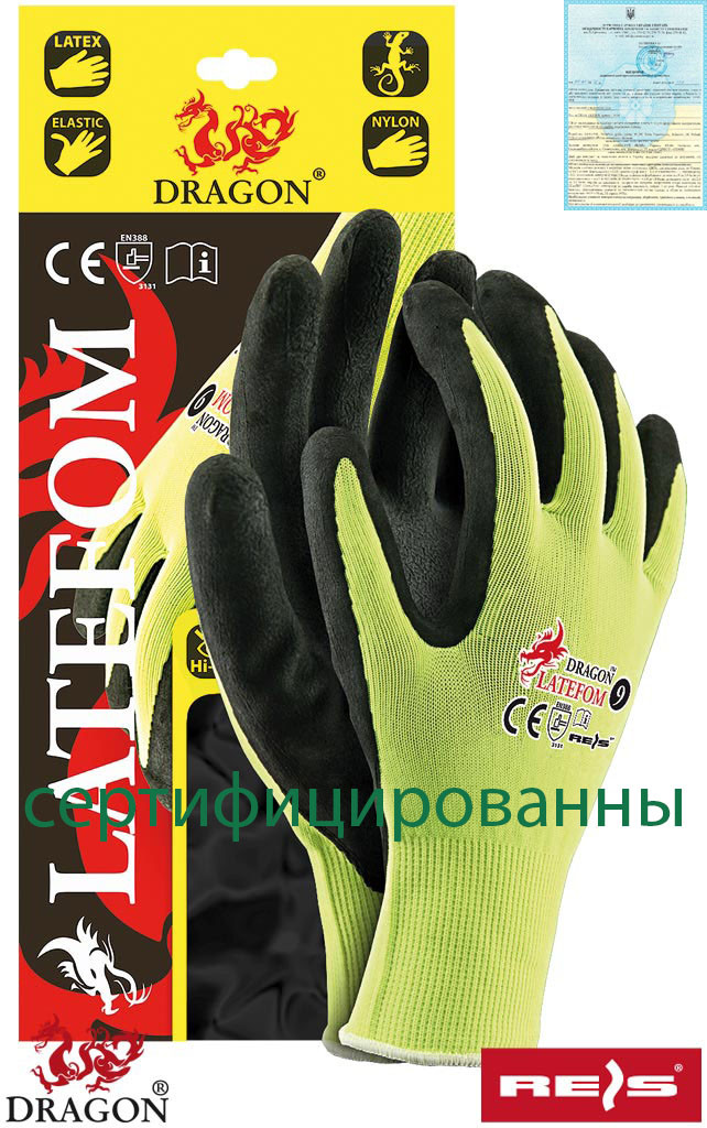 Захисні рукавиці чорного кольору вкриті збитим каучуком LATEFOM YB