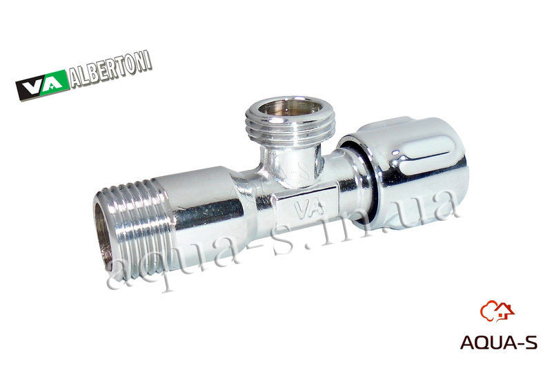 Кран кутовий Albertoni Zamac 1/2'x1/2" вентильний (ручка метал) Італія