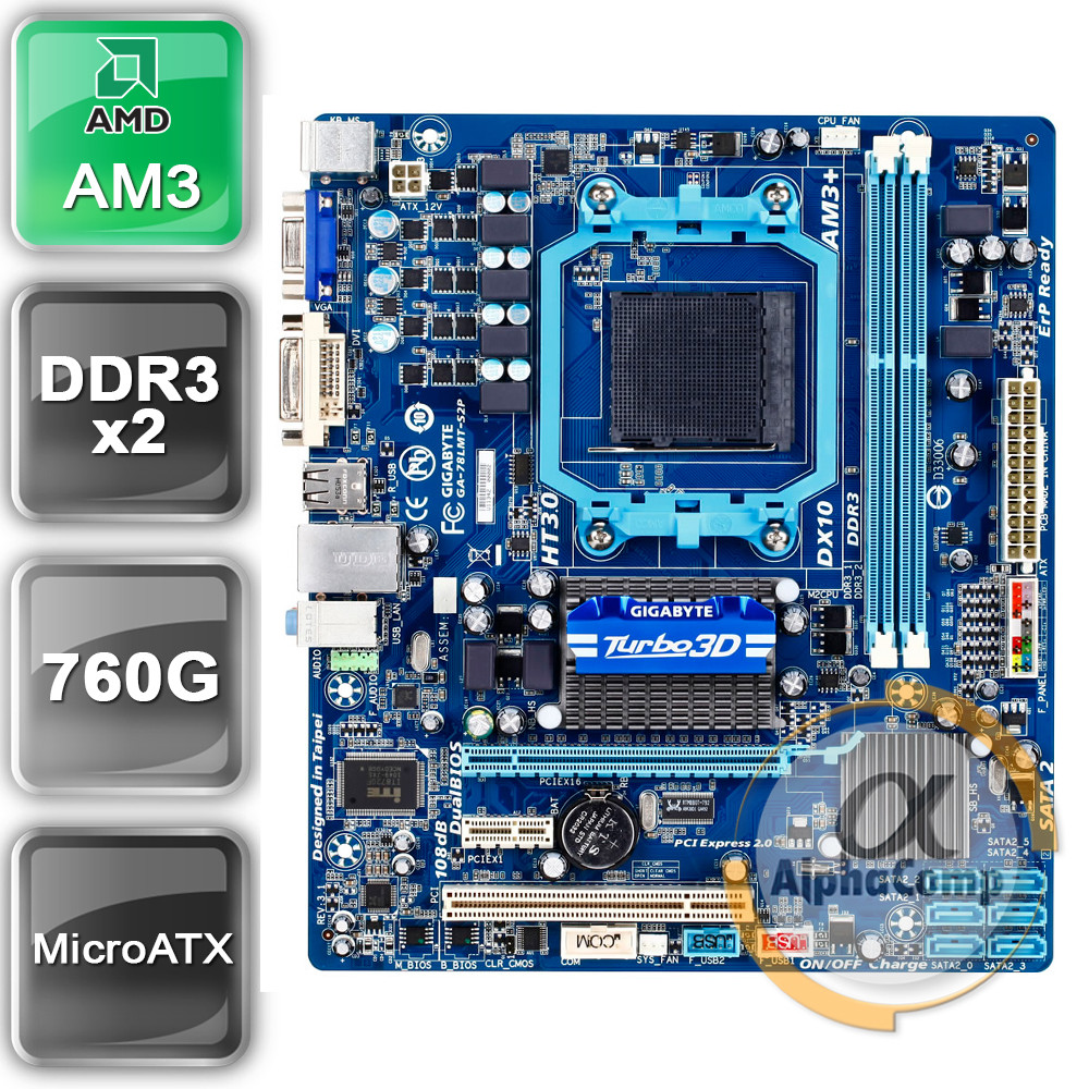 Материнская плата Gigabyte GA-78LMT-S2P (AM3+/AMD 760G/2×DDR3) БУ ...