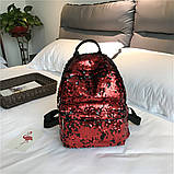 Рюкзак жіночий c паєтками (червоний), фото 3