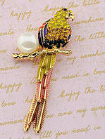 Брошка Папуга зі стразами