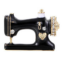 Брошка Швейна машинка чорна з кристалами