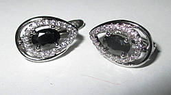 Елегантні сережки з чорними і білими фіанітами "Котяче око" від студії LadyStyle.Biz