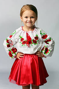 Вишиванка дитяча з квітковим візерунком Мак Ларисочка, біла блуза вишиванка з червоними маками для дівчинки