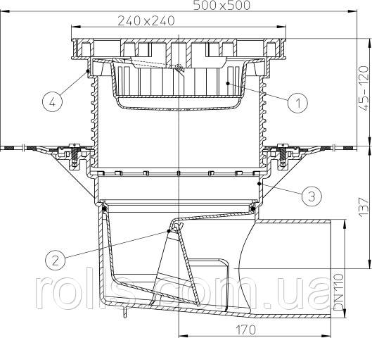 HL615HL Дворовый трап серии Perfekt DN110 гор. с битумо, с морозоустойчивой запахозапирающей заслонкой. - фото 2 - id-p4323302