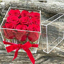 Акрилова коробка для квітів - на 9 троянд