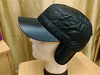 Чоловіча кепка-німка з плащової тканини на утеплювачі, ззаду з регулюванням за розміром, розмір 56-60, чорний колір