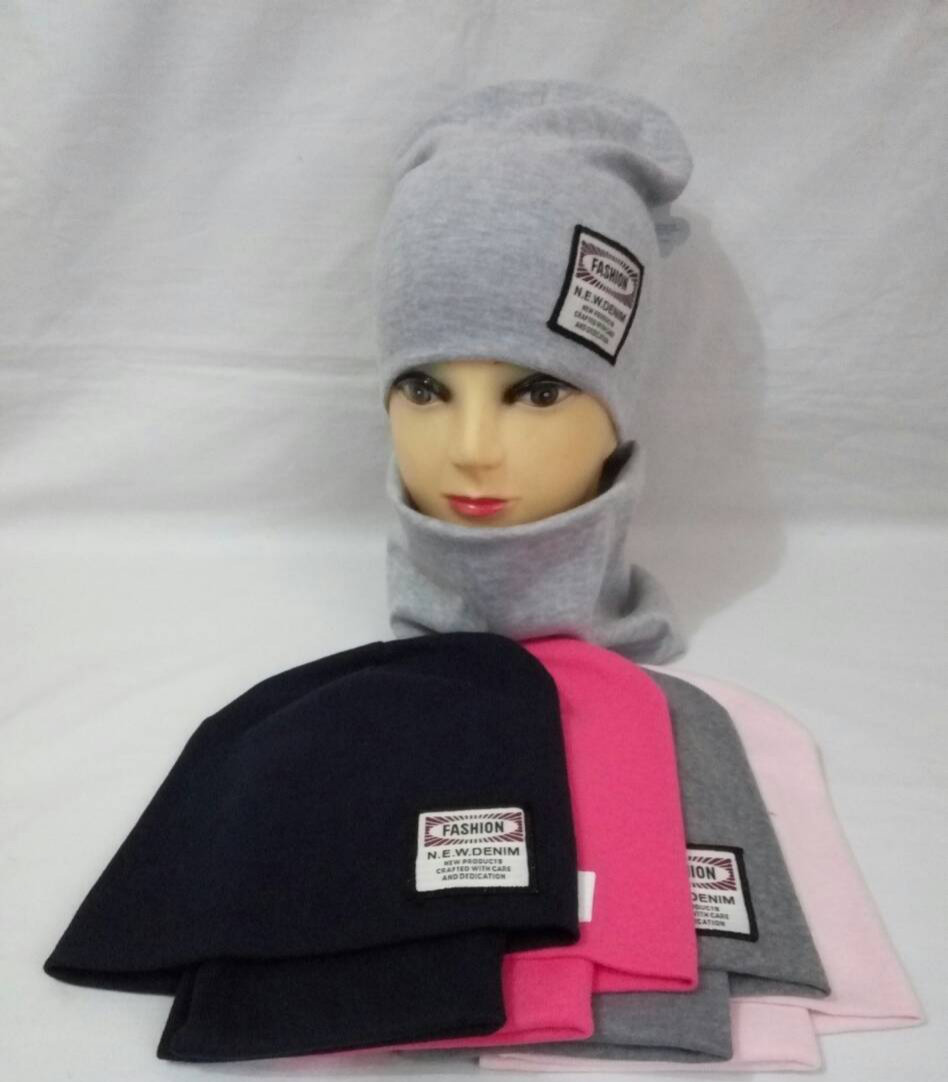 Оптом Шапка трикотажна подвійна + хомут для дівчинки р 54-56