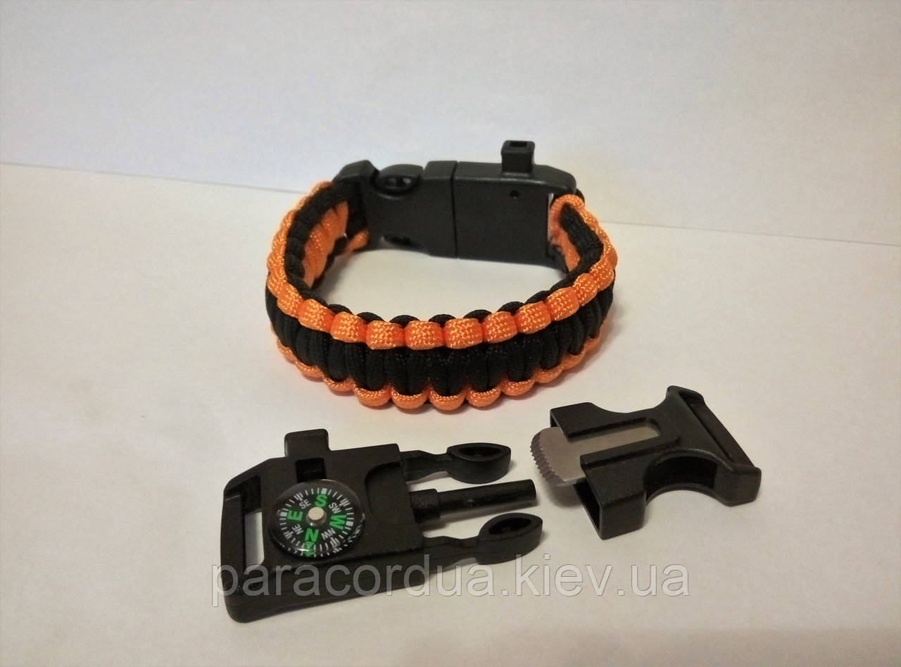 Браслет виживання з паракорда плетіння Кобра, 5 в 1 (паракорд, кресало-кресало, свисток, ріжуча кромка,