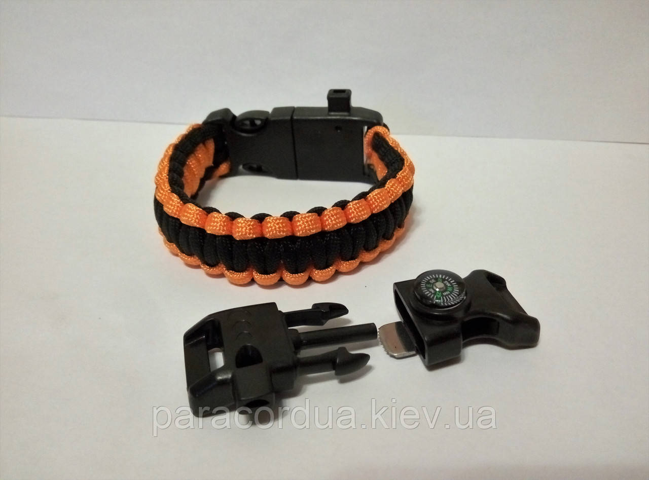 Браслет виживання з паракорда плетіння Кобра, 5 в 1 (паракорд, кресало-кресало, свисток, ріжуча кромка,