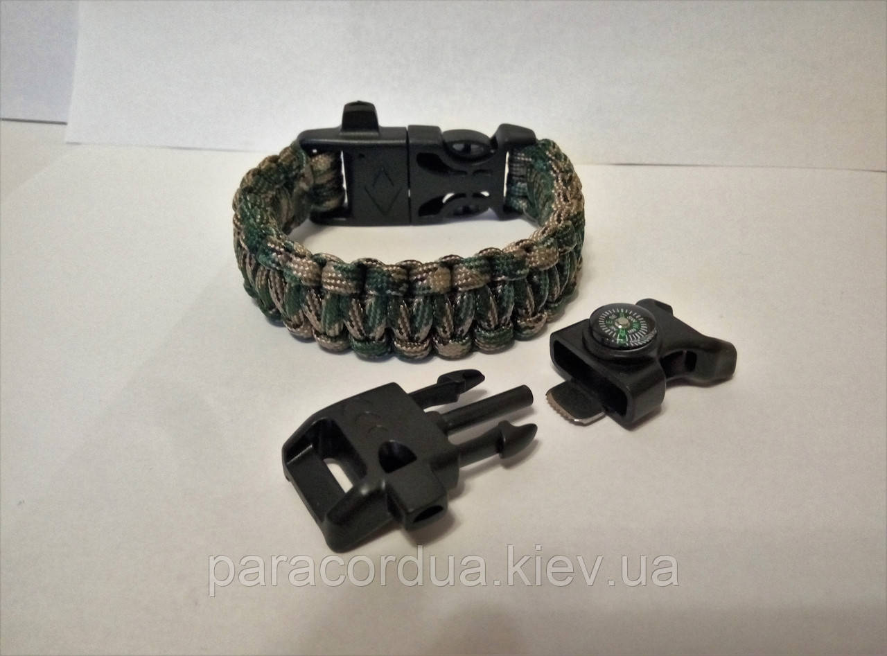 Браслет виживання з паракорда плетіння Кобра, 5 в 1 (паракорд, кресало-кресало, свисток, ріжуча кромка,