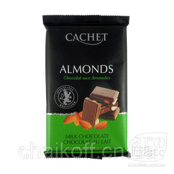 Шоколад молочний преміум зі шматочками мигдалю CACHET Milk Chocolate with Almonds, 300 г, фото 1