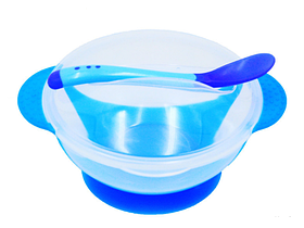 Тарілка на присосці з кришкою і ложкою Синій 40095