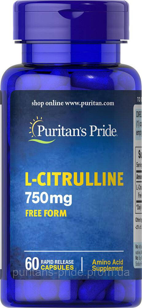 L- Цитрулин Puritan's Pride L-Citrulline 750mg Free Form 60 Capsules 