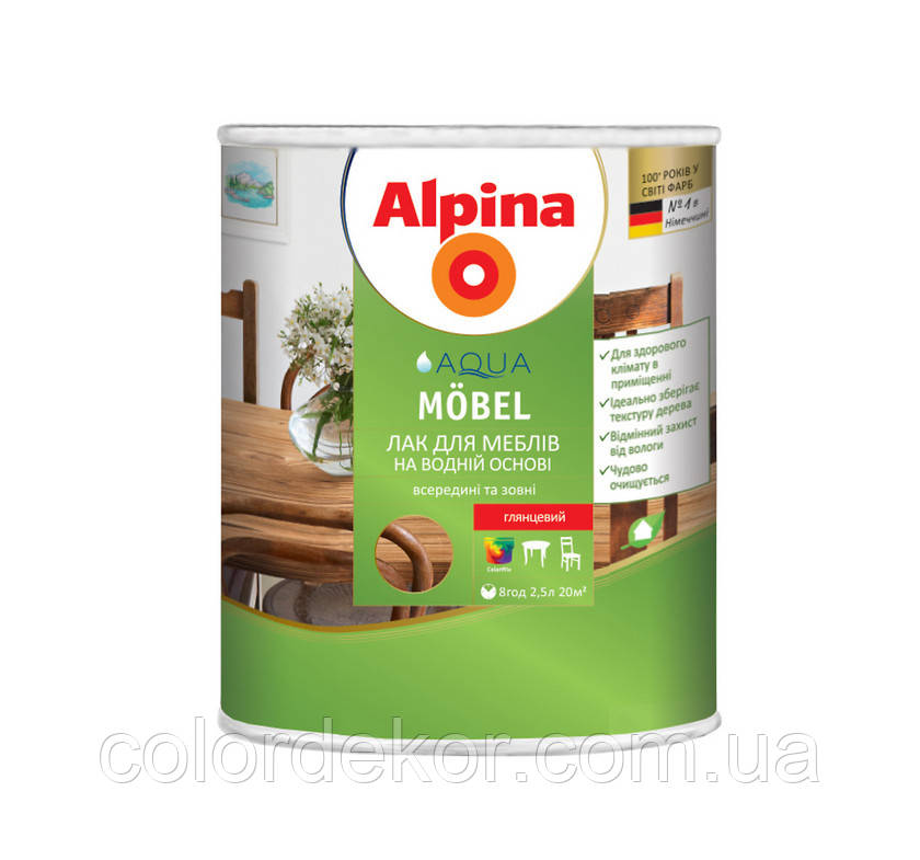 Акриловий меблевий лак Alpina Aqua Möbel (шовковисто-матовий) 0,75 л