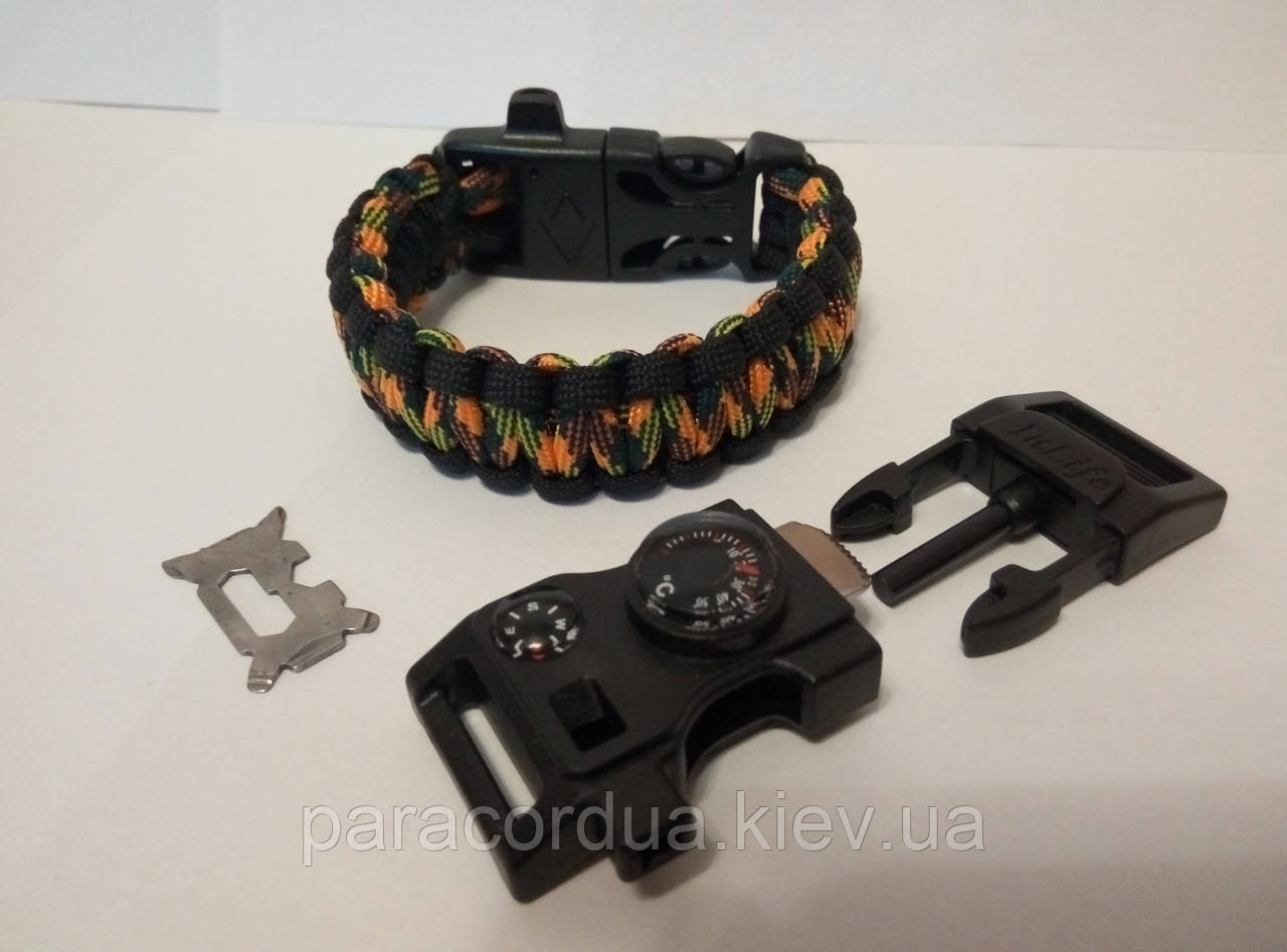 Браслет виживання з паракорда плетіння Кобра, 15 в 1 (паракорд, кресало-кресало, свисток, ріжуча кромка,