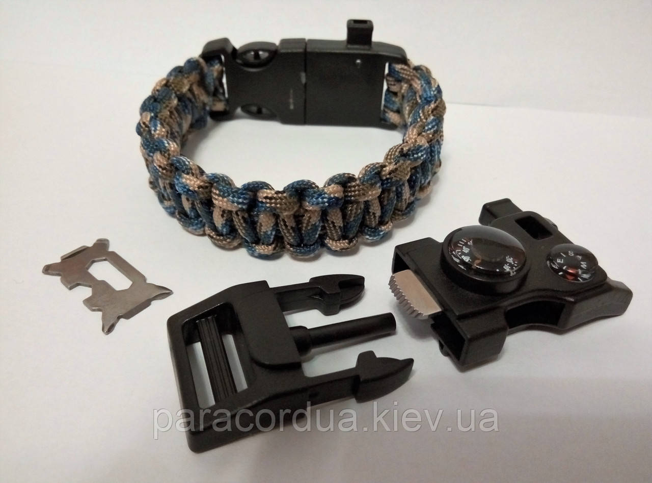Браслет виживання з паракорда плетіння Кобра, 15 в 1 (паракорд, кресало-кресало, свисток, ріжуча кромка,