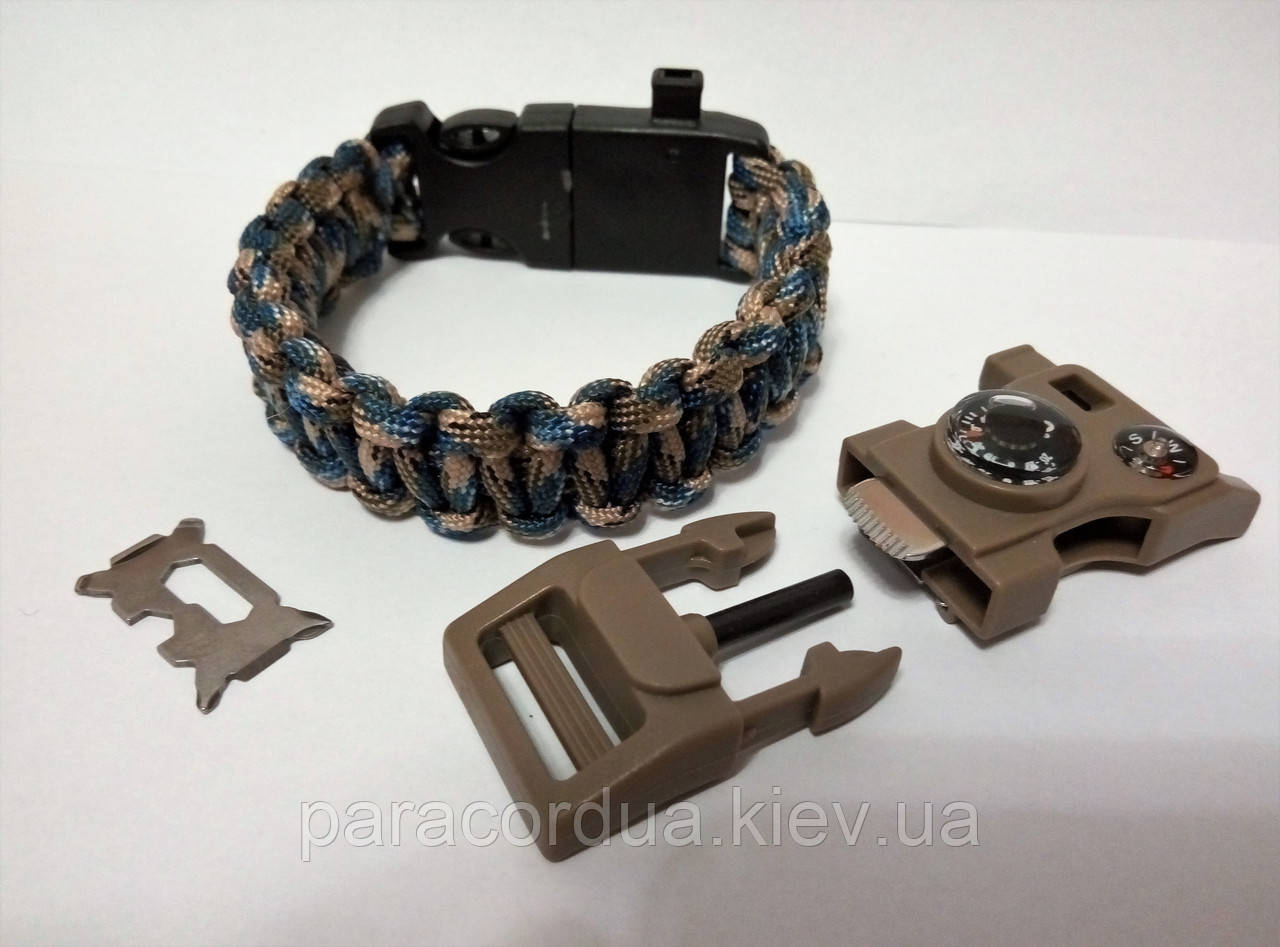 Браслет виживання з паракорда плетіння Кобра, 15 в 1 (паракорд, кресало-кресало, свисток, ріжуча кромка,