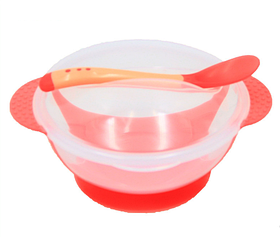 Тарілка на присосці з кришкою і ложкою Рожевий 40096