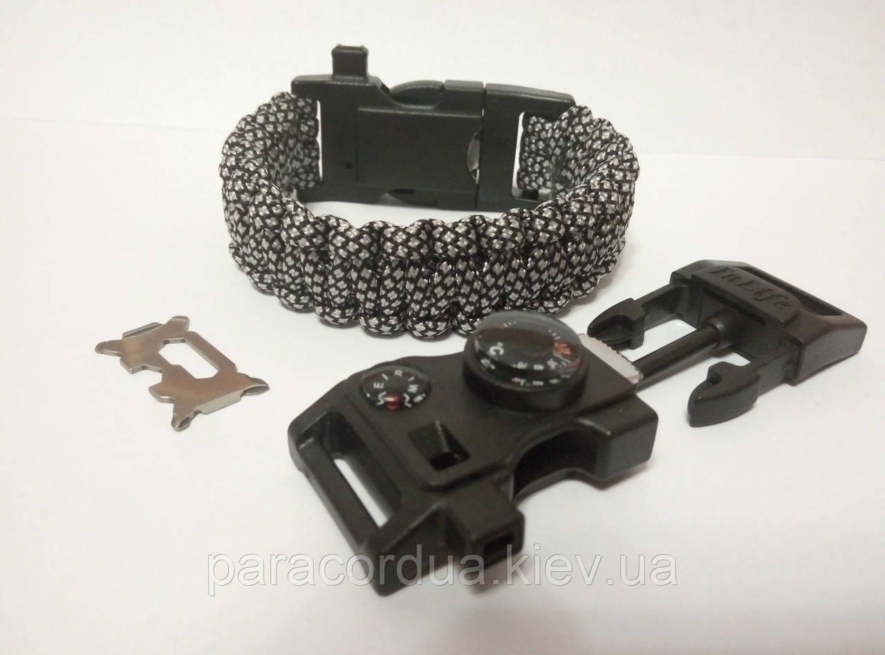 Браслет виживання з паракорда плетіння Кобра, 15 в 1 (паракорд, кресало-кресало, свисток, ріжуча кромка,