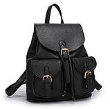 Рюкзак міський жіночий з накладними кишенями з екошкіри (чорний), фото 2