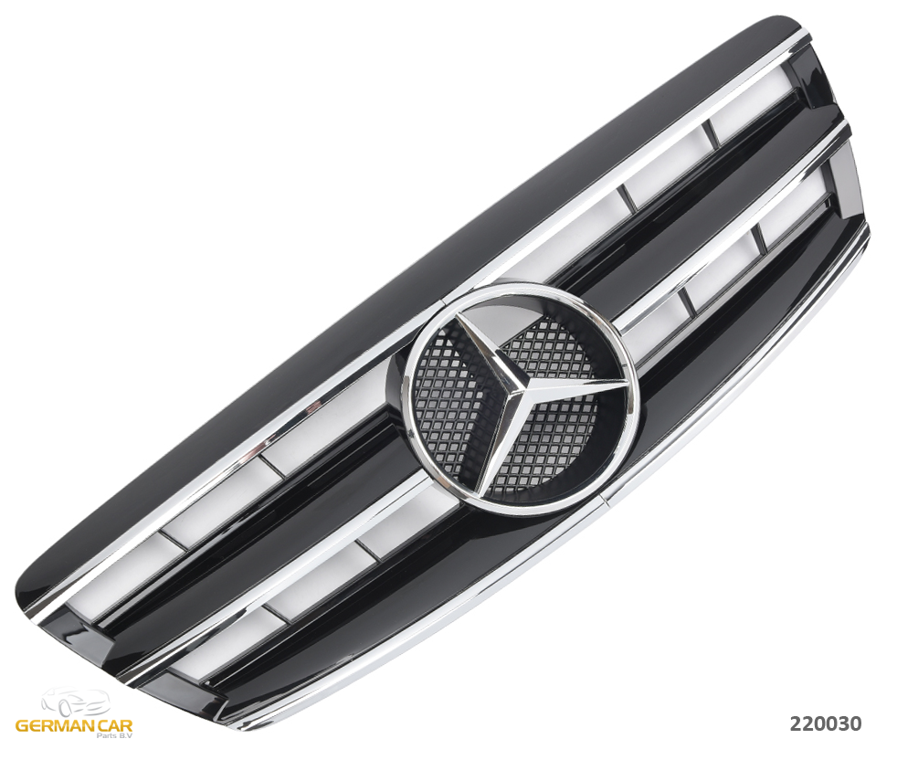Решітка радіатора Mercedes W220 рестайл стиль AMG (глянц + хром смужки)