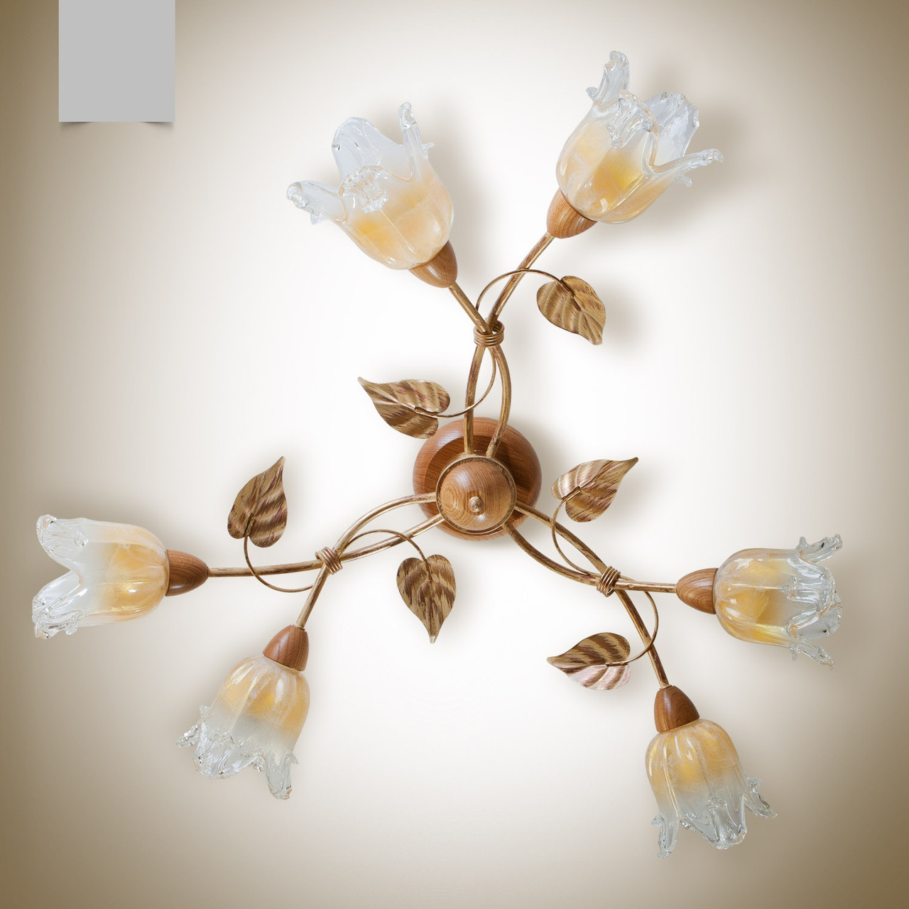 Люстра стельова з деревом у стилі флористика для зали, спальні, їдальні 6-ти лампова, фото 1
