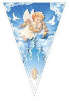 Гирлянда флажки голубая на крестины " Ангел " 2 . 5 метра.