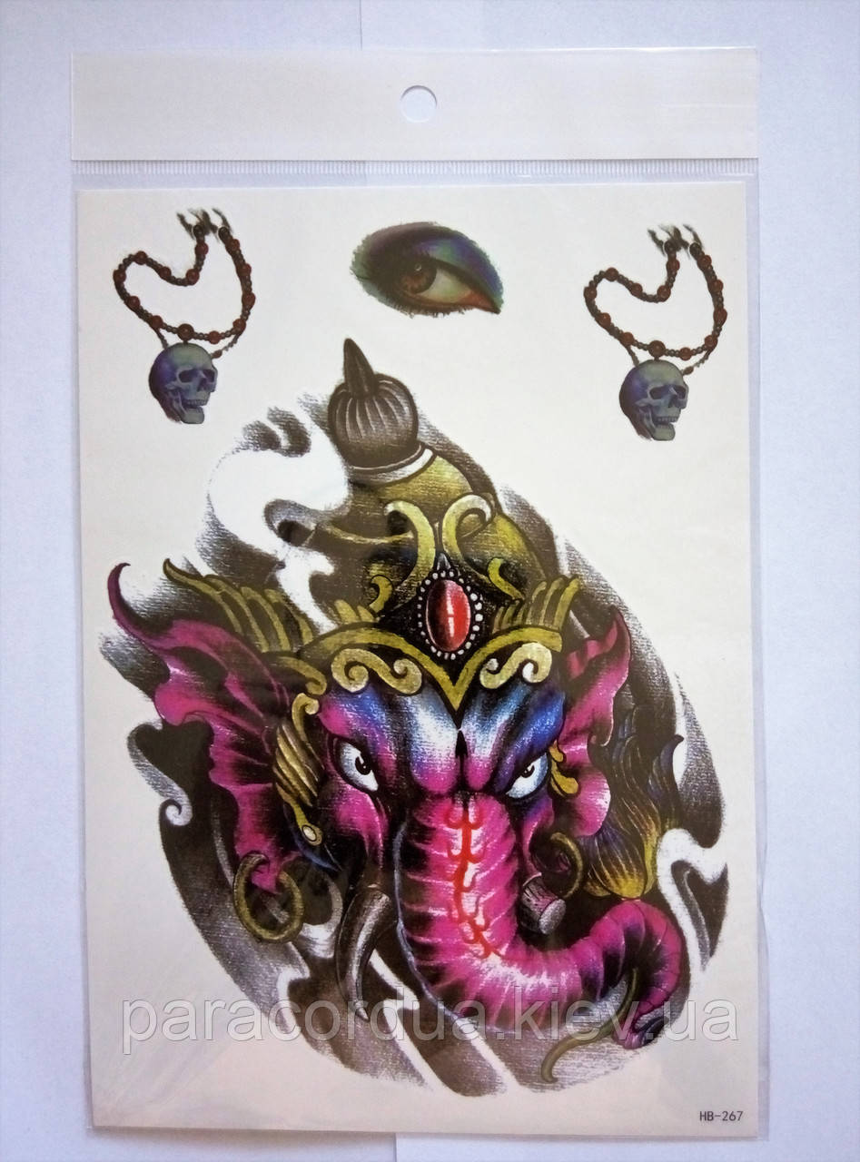 Флеш Тату. 21*15 См. Тимчасова. Перевідна. Слони, Набір, Індійський, Hb-267 2425, Кольорові
