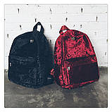 Рюкзак жіночий міський місткий оксамитовий (бордовий), фото 6