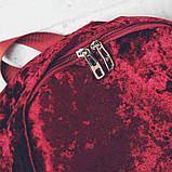 Рюкзак жіночий міський місткий оксамитовий (бордовий), фото 9