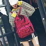 Рюкзак жіночий міський місткий оксамитовий (бордовий), фото 3