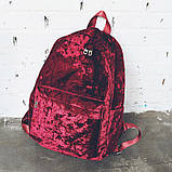 Рюкзак жіночий міський місткий оксамитовий (бордовий), фото 2