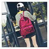 Рюкзак жіночий міський місткий оксамитовий (бордовий), фото 4