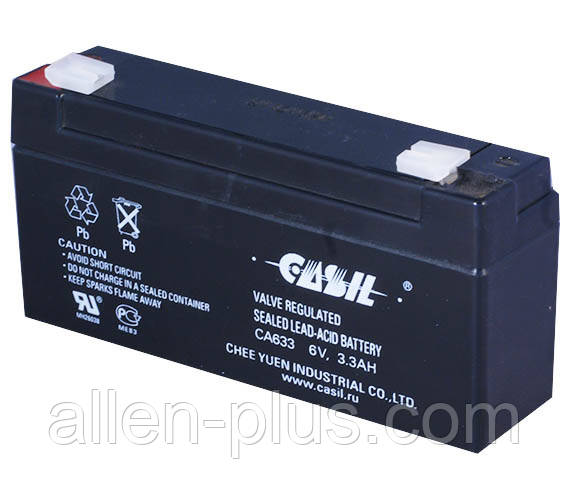 Акумулятор олив'яно-кислотний CASIL CA633, 6V / 3.3 A (або 3.2А)