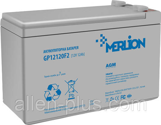 Акумулятор олив'яно-кислотний MERLION GP12120F2, 12V/12.0A