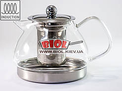 Чайник-заварник скляний 800 мл із ситом і індукційним дном (можна заварювати на плиті)