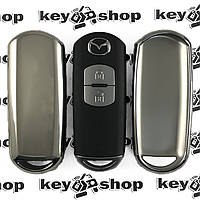 Чехол (серебристый, полиуретановый) для смарт ключа Mazda (Мазда), кнопки без защиты