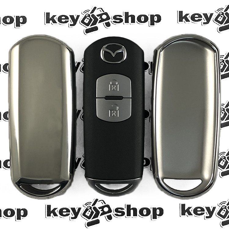 Чехол (серебристый, полиуретановый) для смарт ключа Mazda (Мазда), кнопки без защиты - фото 1 - id-p657384715