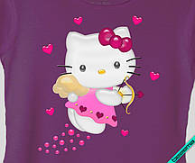 Термодрук на блузи Hello Kitty серце [Свій розмір і матеріали в асортименті]