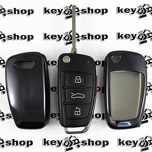 Чохол для выкидного ключа Audi (Ауді), A1, A3, A6, Q2, Q3, Q7, кнопки без захисту (чорний, поліуретановий), фото 2