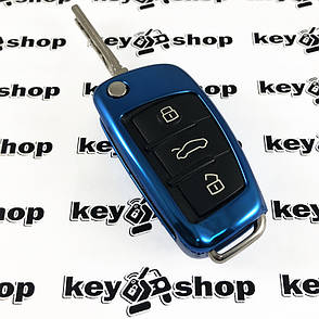 Чохол для выкидного ключа Audi (Ауді), A1, A3, A6, Q2, Q3, Q7, кнопки без захисту, (синій, поліуретановий), фото 2